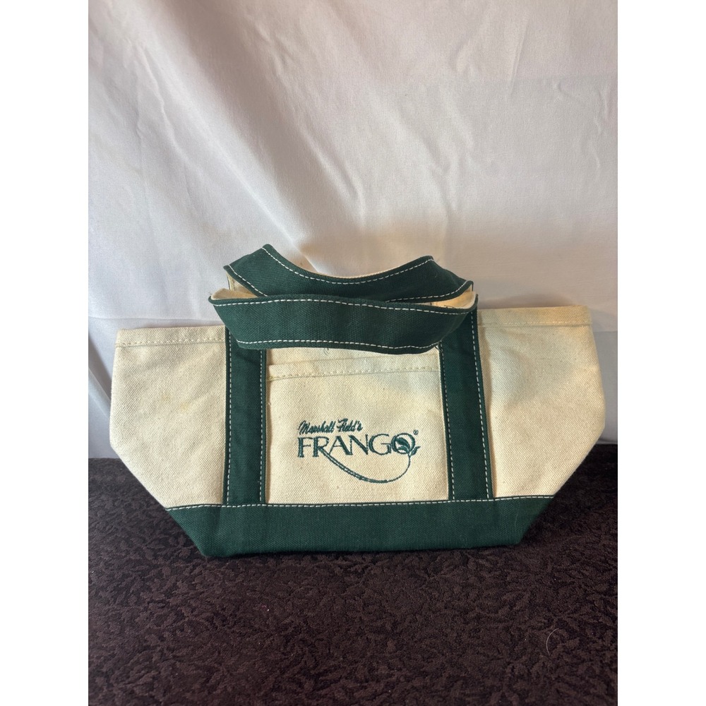 Marshall Fields Frango Canvas Tote Vintage Green Cream Zip Top Small Boat Bag